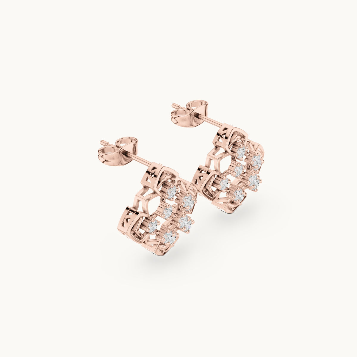 Round lab-grown diamond clover cluster stud earrings in rose gold, 0.63 CT TW, view 1