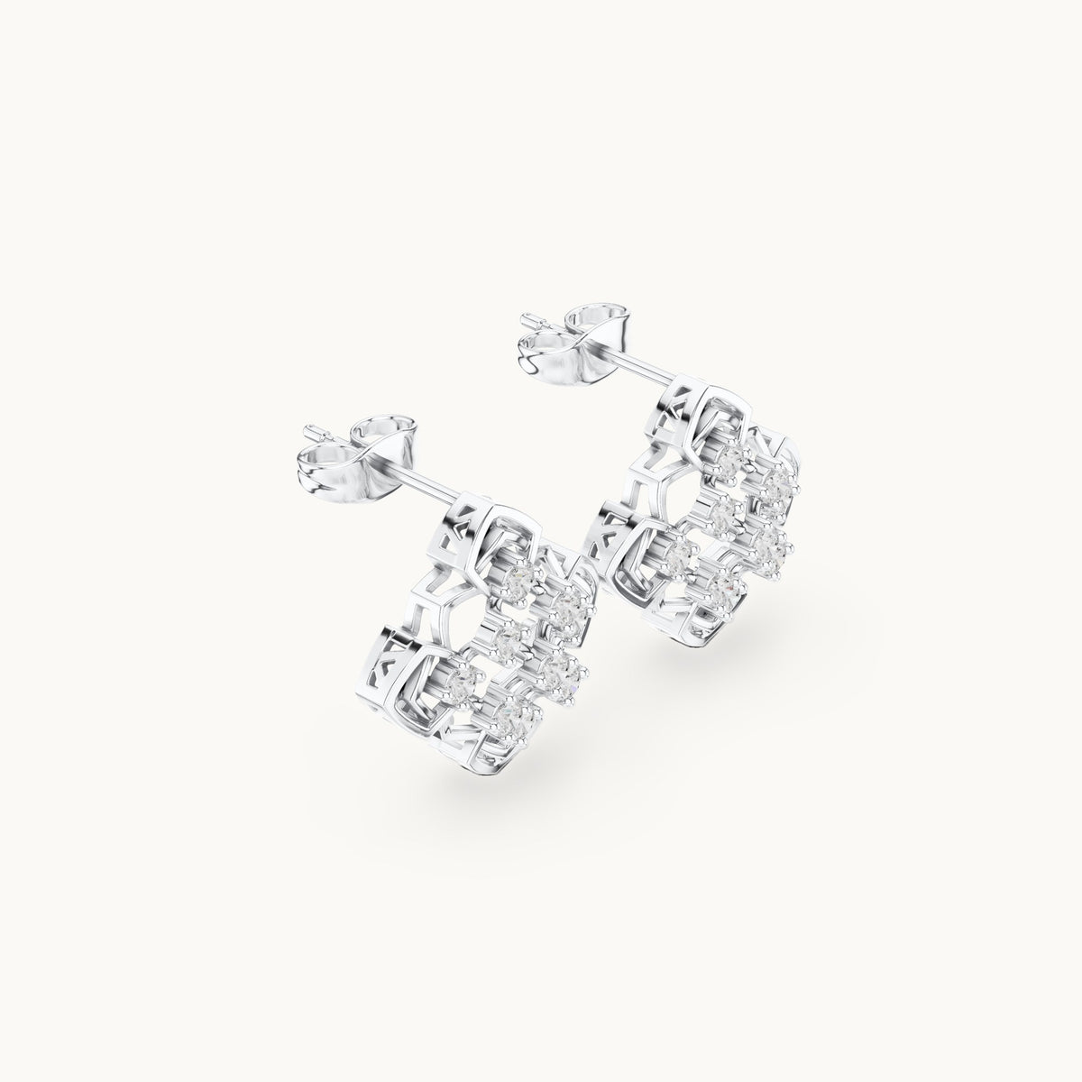 Round lab-grown diamond clover cluster stud earrings in white gold, 0.63 CT TW, view 1