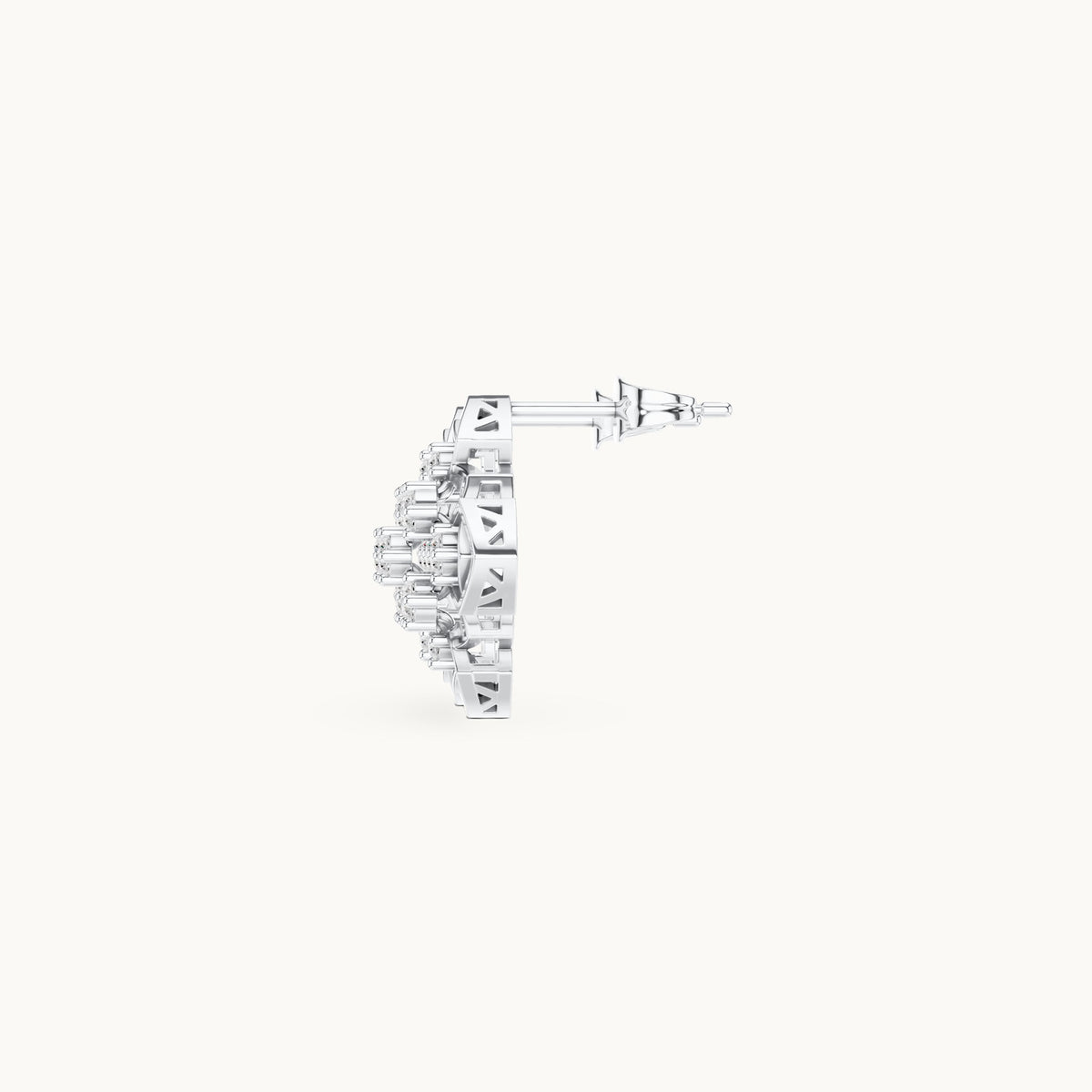 Round lab-grown diamond clover cluster stud earrings in white gold, 0.63 CT TW, view 3