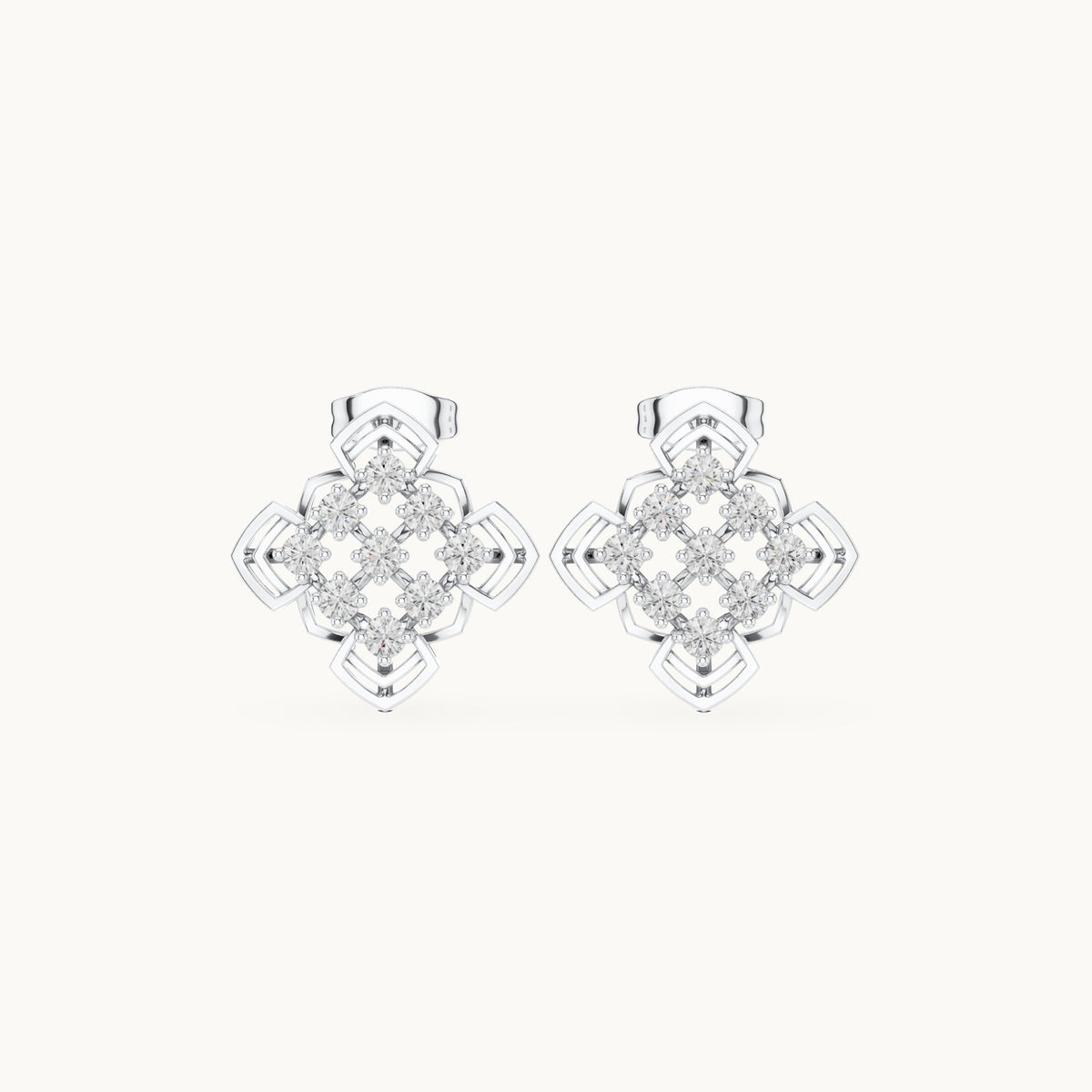 Round lab-grown diamond clover cluster stud earrings in white gold, 0.63 CT TW, view 4