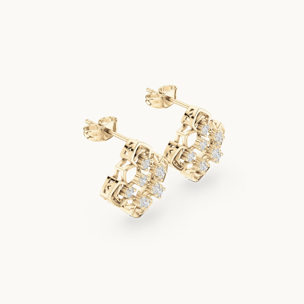 Round lab-grown diamond clover cluster stud earrings in yellow gold, 0.63 CT TW, view 1
