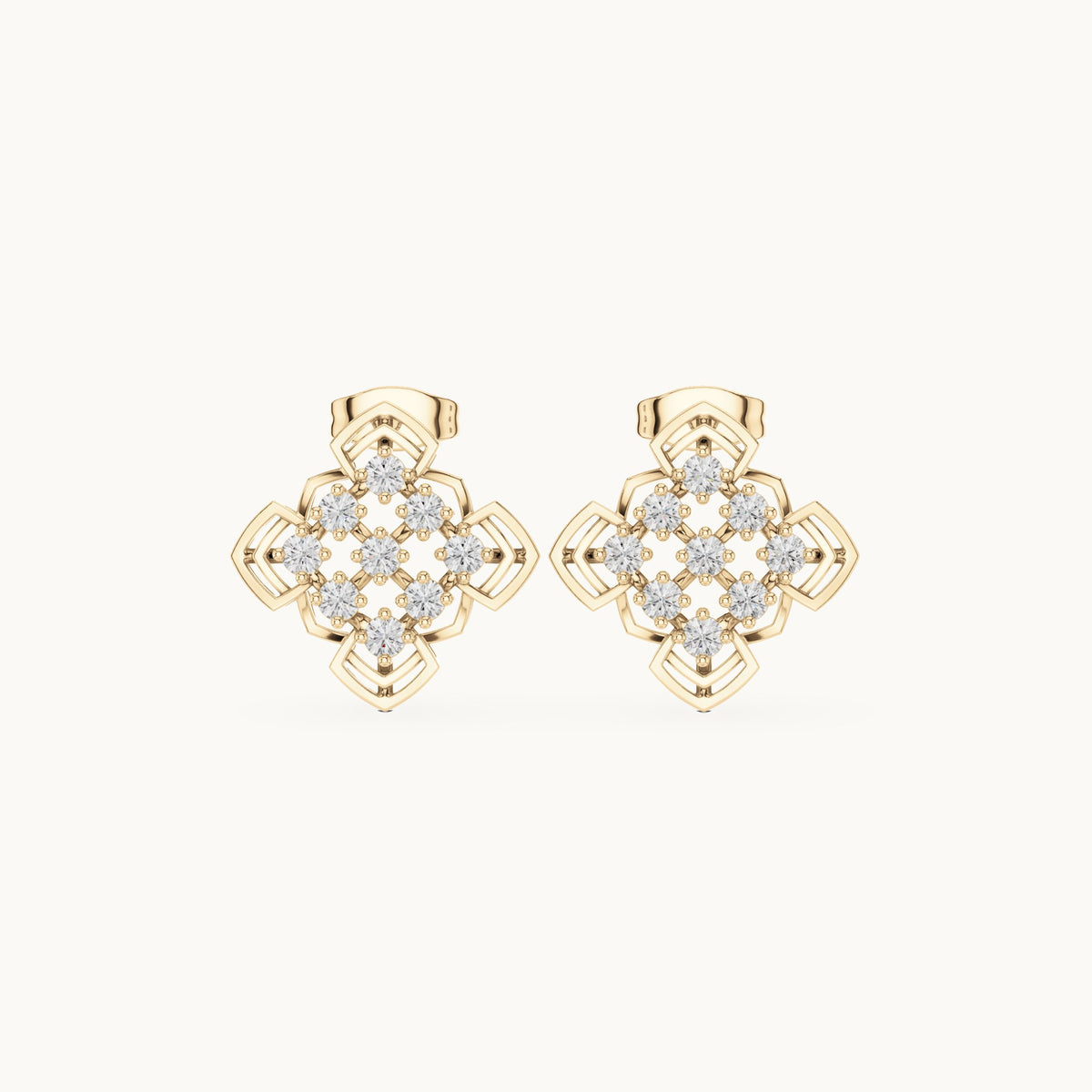 Round lab-grown diamond clover cluster stud earrings in yellow gold, 0.63 CT TW, view 4