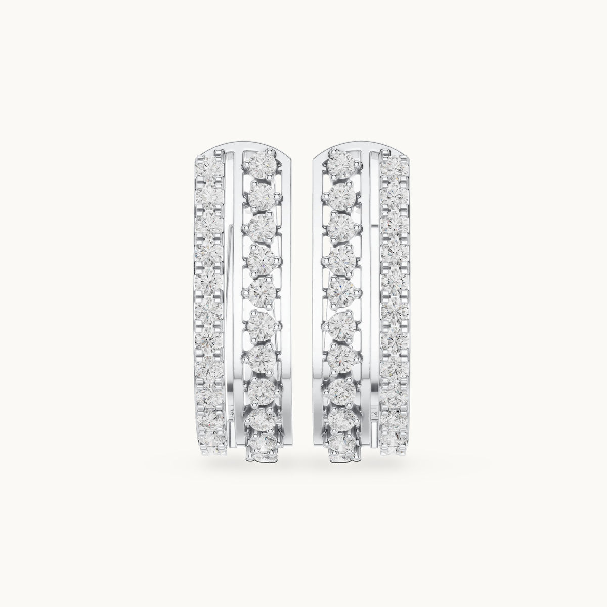 Round lab-grown diamond three-row pavé huggie hoop earrings in white gold, 0.552 CT TW, view 4