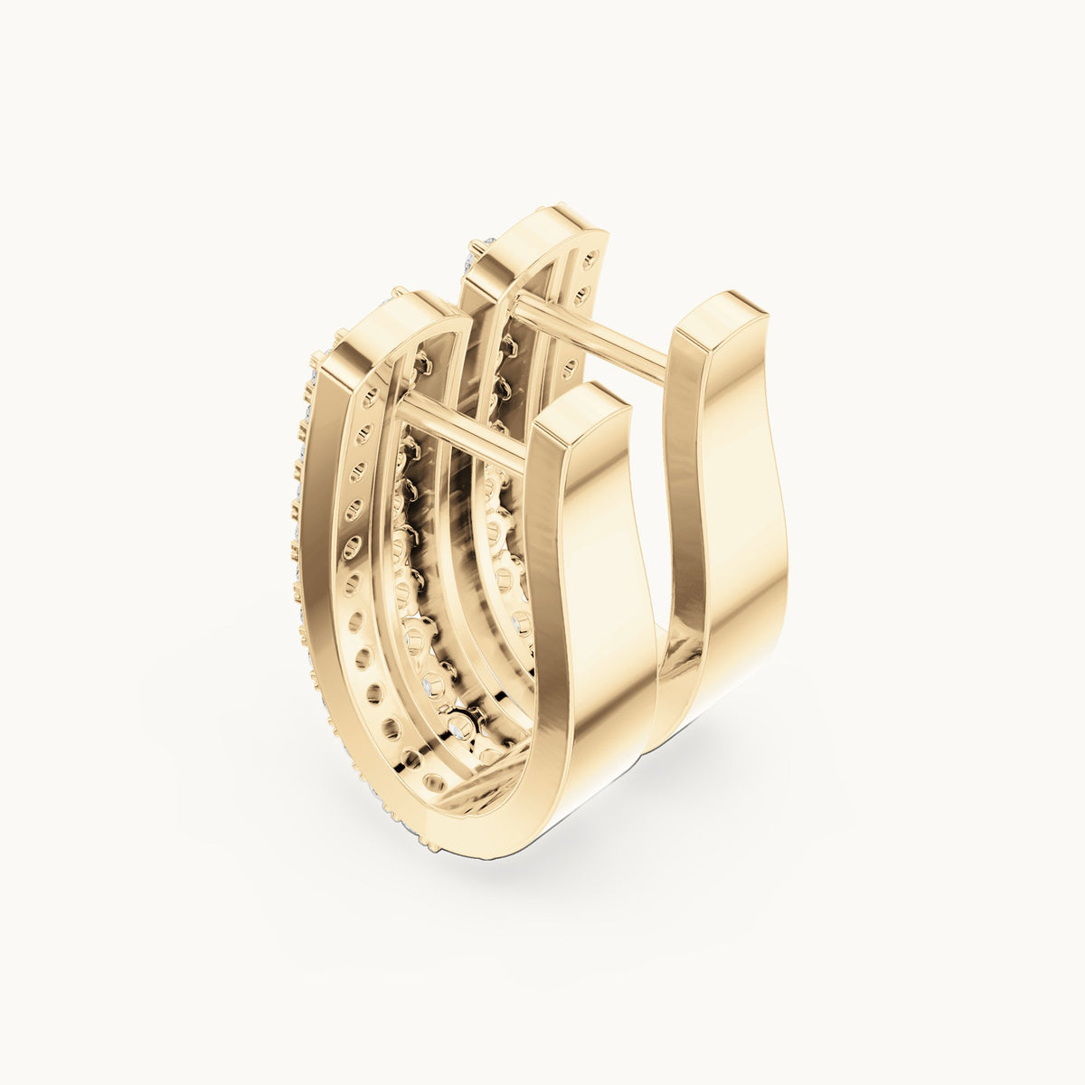 Round lab-grown diamond three-row pavé huggie hoop earrings in yellow gold, 0.552 CT TW, view 2
