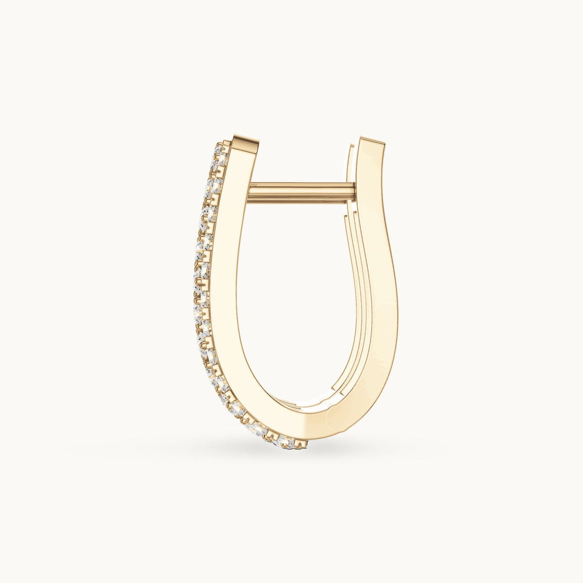 Round lab-grown diamond three-row pavé huggie hoop earrings in yellow gold, 0.552 CT TW, view 3