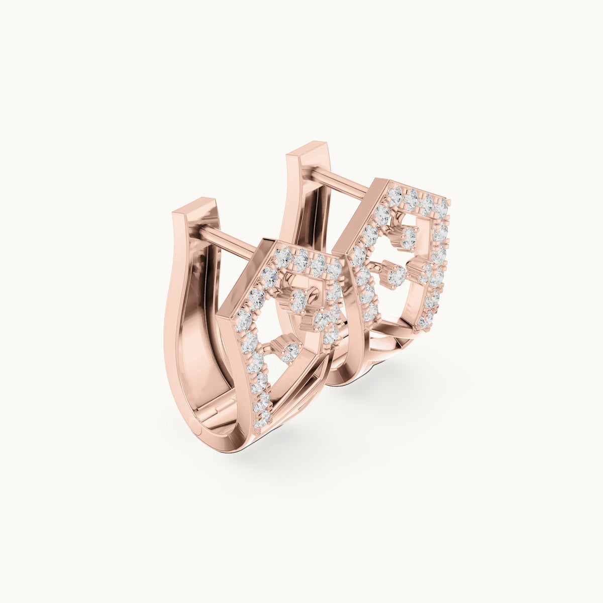 Round lab-grown diamond floral openwork huggie hoop earrings in rose gold, 0.504 CT TW, view 1