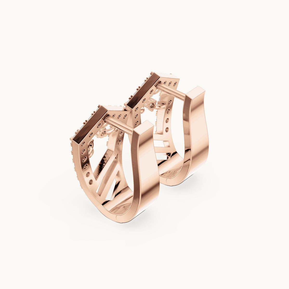 Round lab-grown diamond floral openwork huggie hoop earrings in rose gold, 0.504 CT TW, view 2