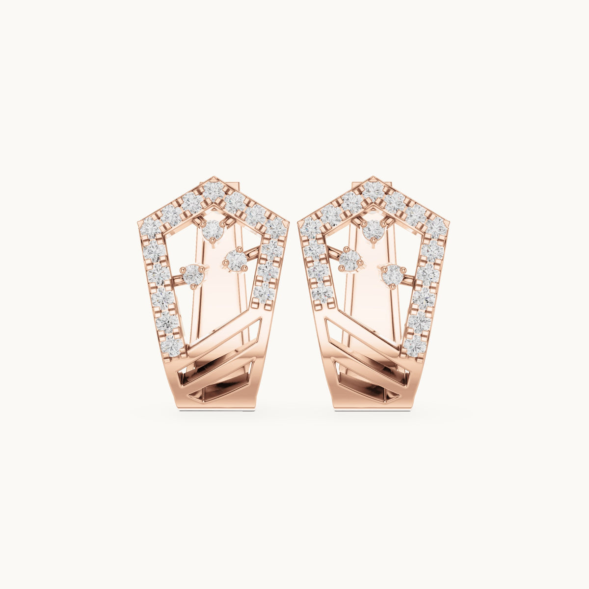 Round lab-grown diamond floral openwork huggie hoop earrings in rose gold, 0.504 CT TW, view 4