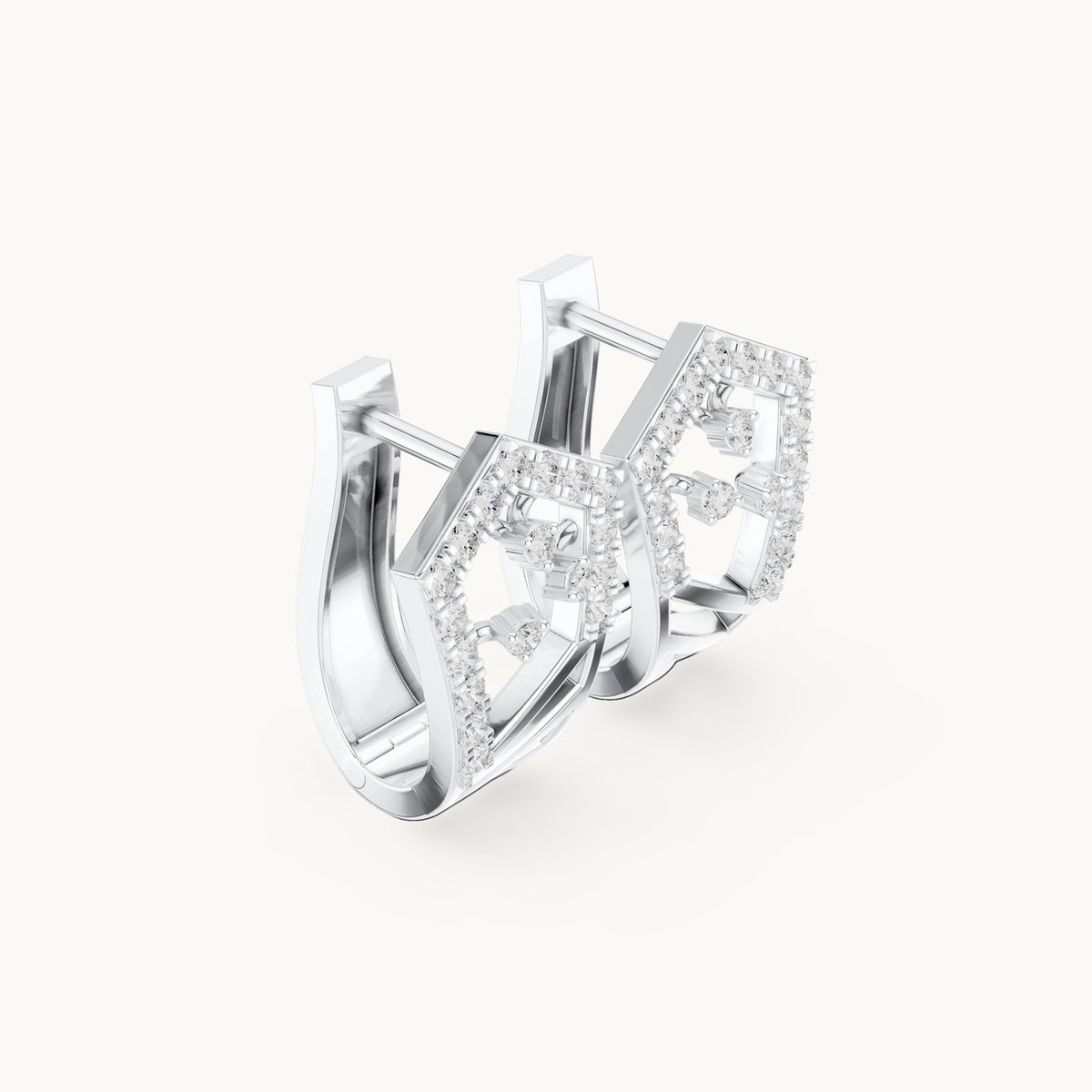 Round lab-grown diamond floral openwork huggie hoop earrings in white gold, 0.504 CT TW, view 1