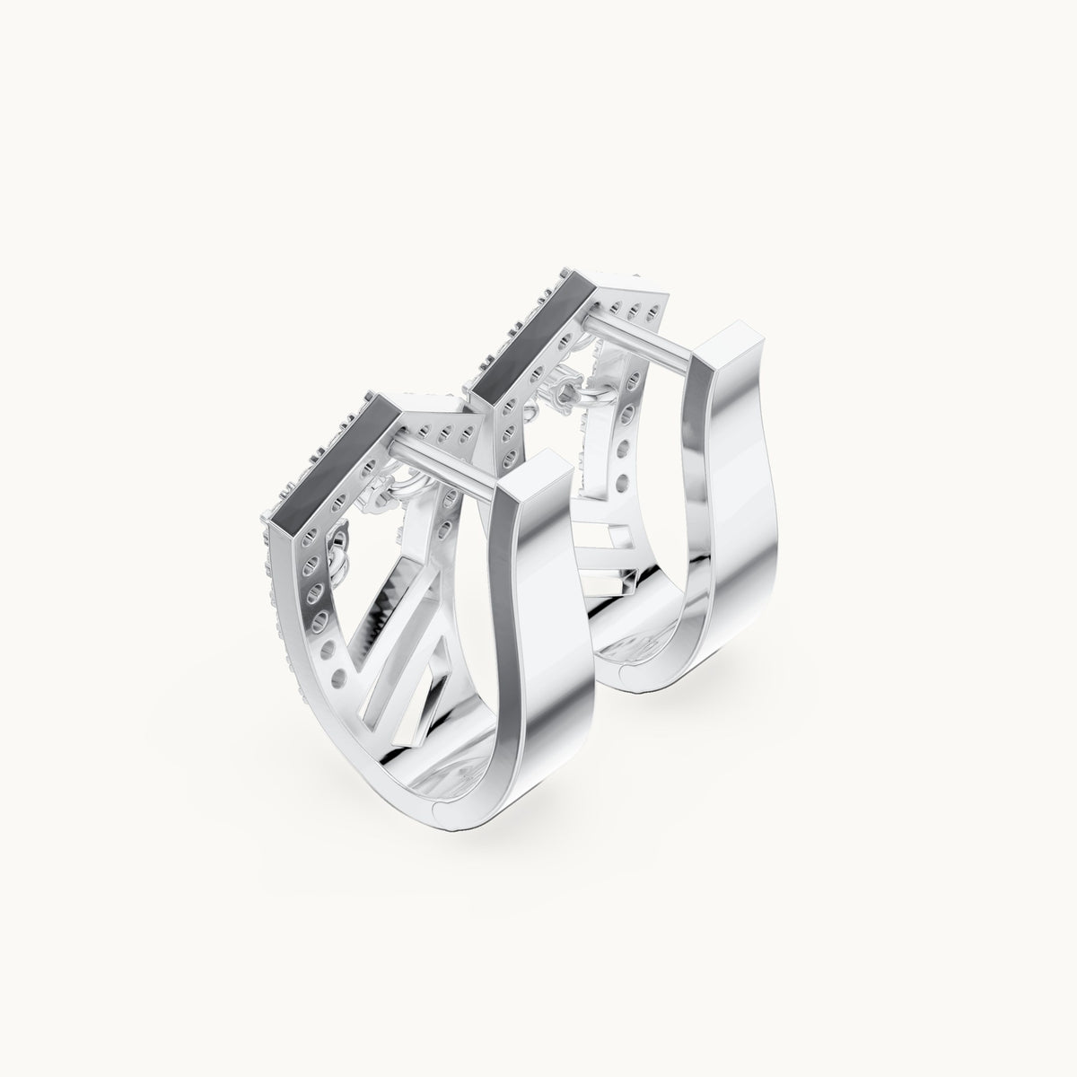 Round lab-grown diamond floral openwork huggie hoop earrings in white gold, 0.504 CT TW, view 2