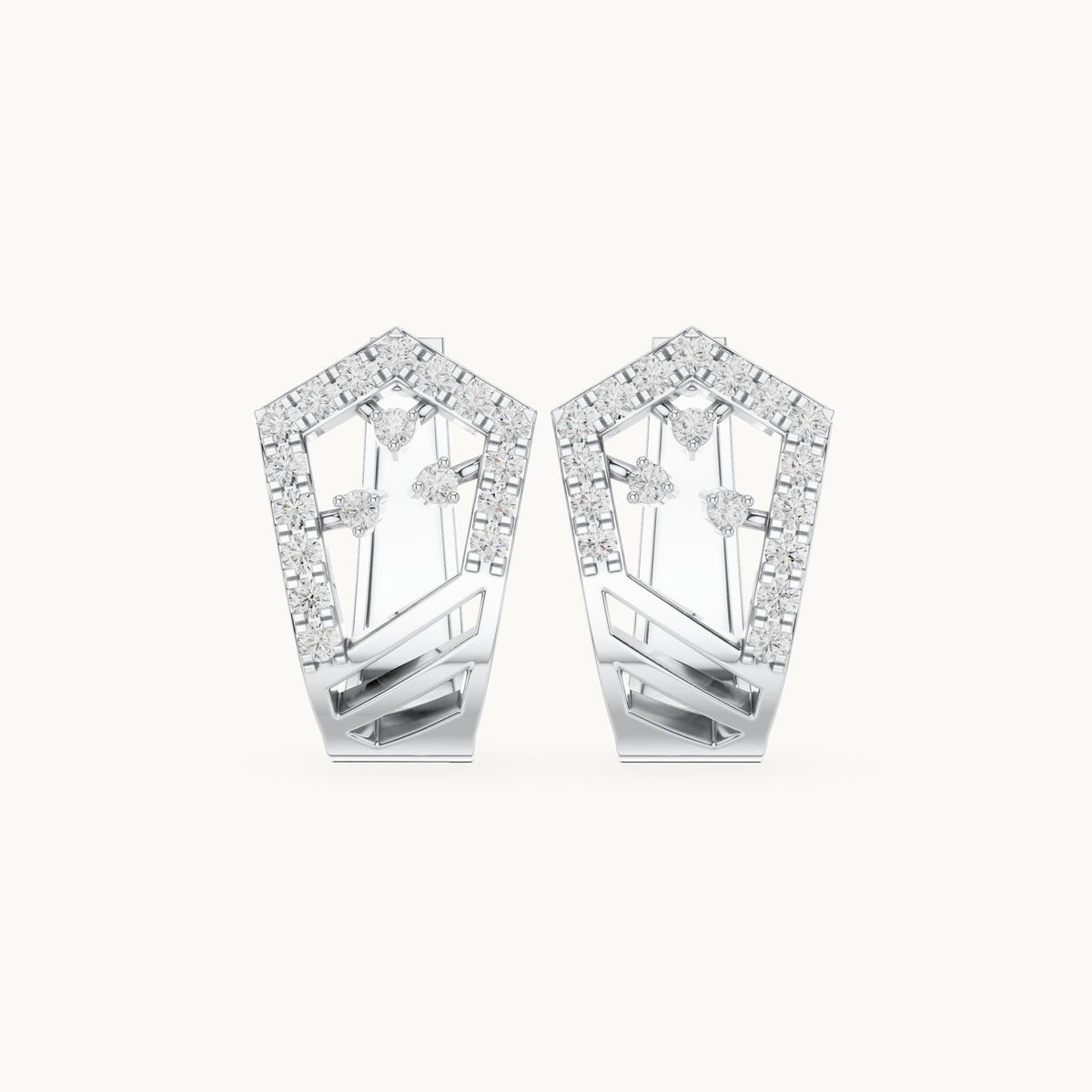 Round lab-grown diamond floral openwork huggie hoop earrings in white gold, 0.504 CT TW, view 4