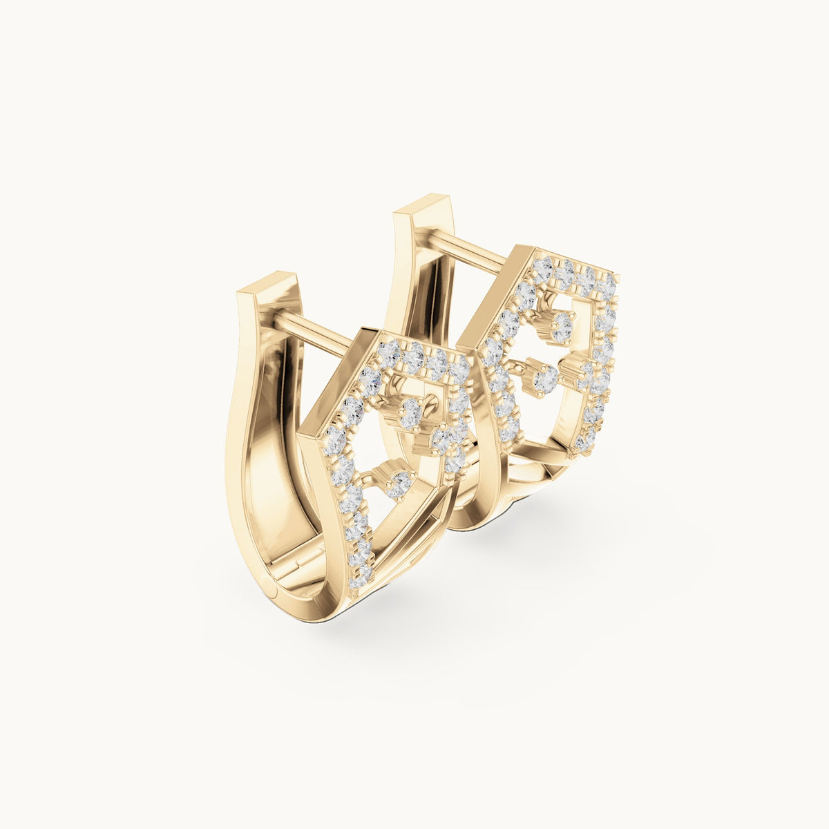 Round lab-grown diamond floral openwork huggie hoop earrings in yellow gold, 0.504 CT TW, view 1