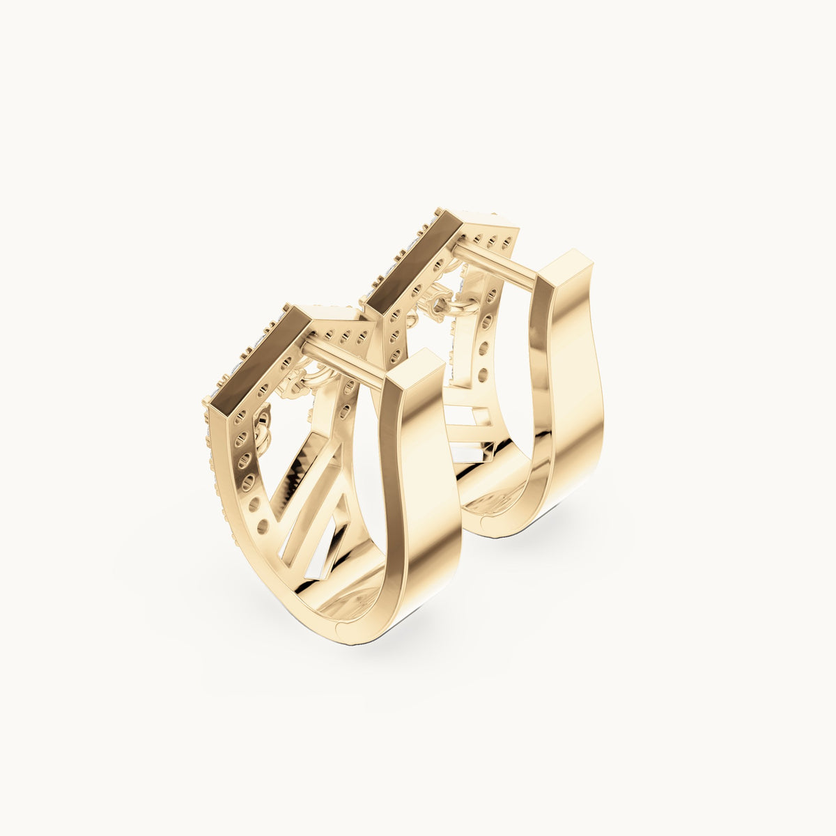 Round lab-grown diamond floral openwork huggie hoop earrings in yellow gold, 0.504 CT TW, view 2