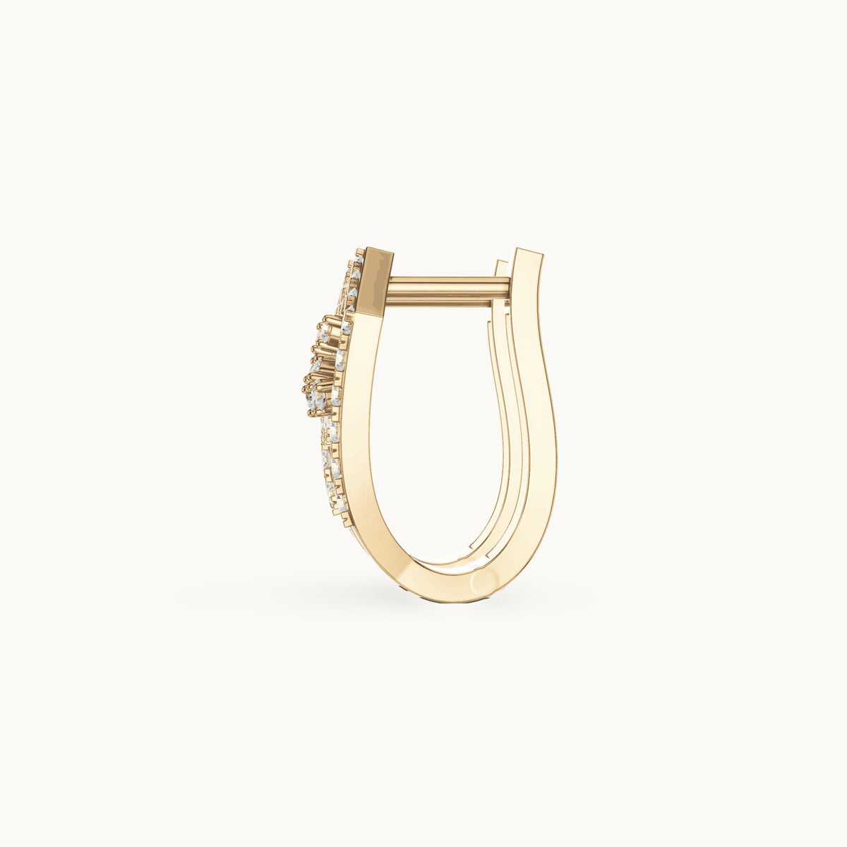 Round lab-grown diamond floral openwork huggie hoop earrings in yellow gold, 0.504 CT TW, view 3
