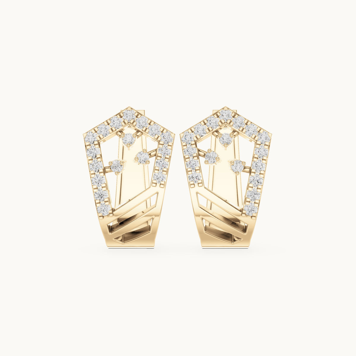 Round lab-grown diamond floral openwork huggie hoop earrings in yellow gold, 0.504 CT TW, view 4