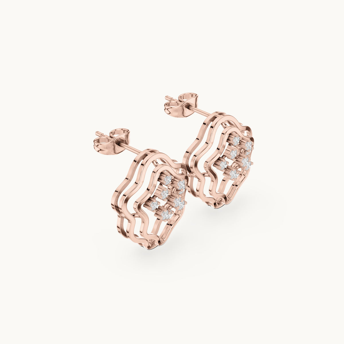 Round lab-grown diamond quatrefoil stud earrings in rose gold, 0.36 CT TW, view 1