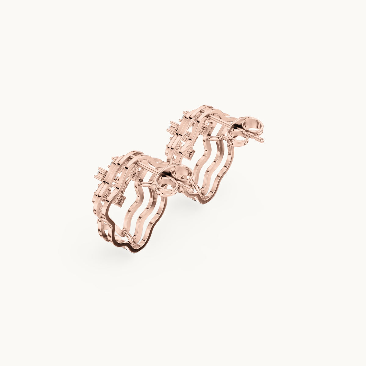 Round lab-grown diamond quatrefoil stud earrings in rose gold, 0.36 CT TW, view 2