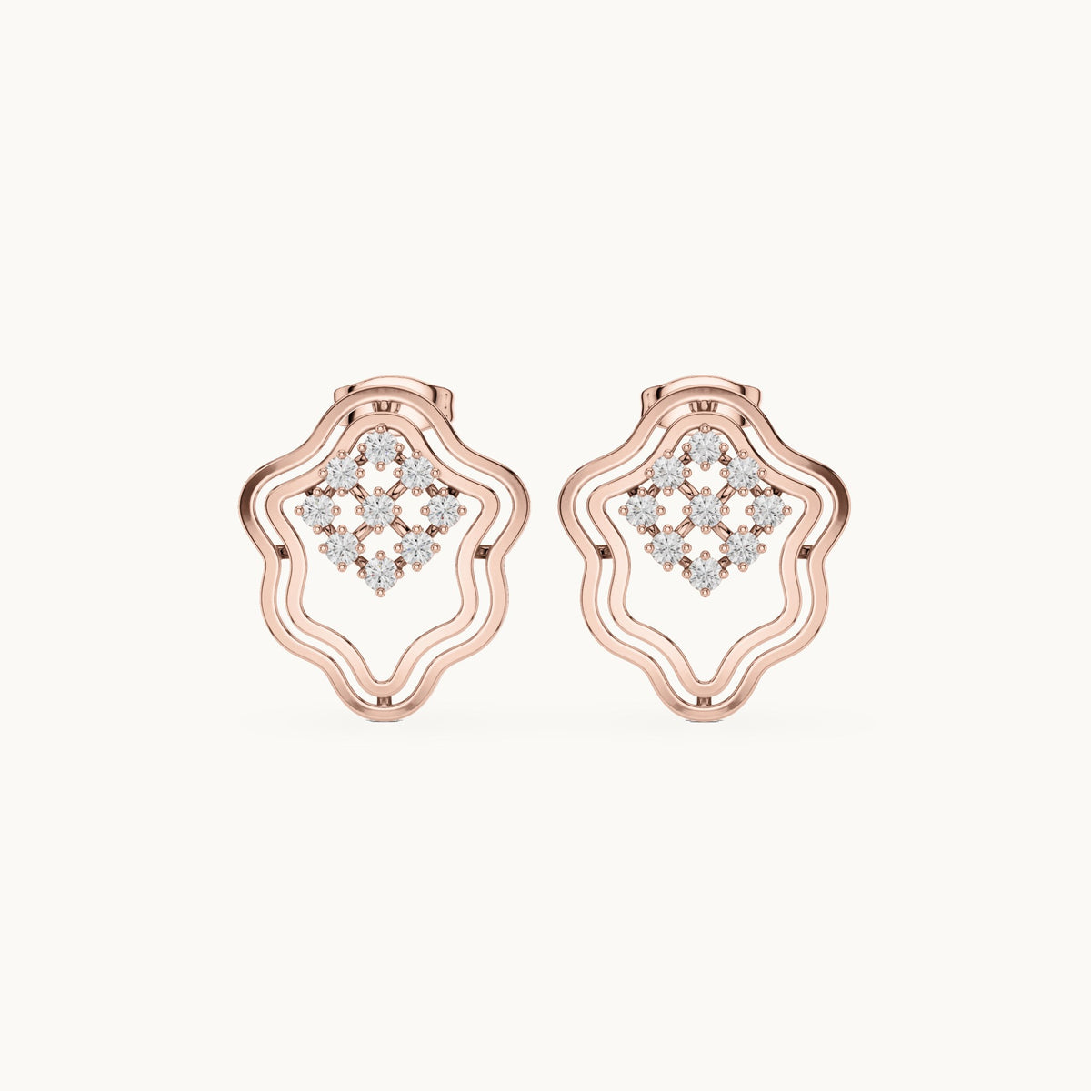Round lab-grown diamond quatrefoil stud earrings in rose gold, 0.36 CT TW, view 4