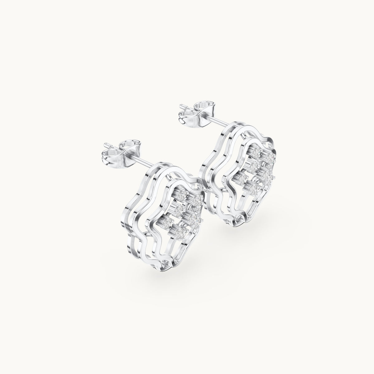 Round lab-grown diamond quatrefoil stud earrings in white gold, 0.36 CT TW, view 1