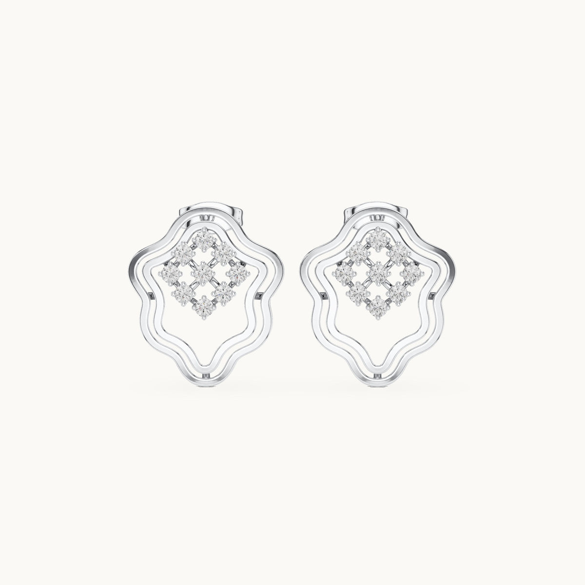 Round lab-grown diamond quatrefoil stud earrings in white gold, 0.36 CT TW, view 4