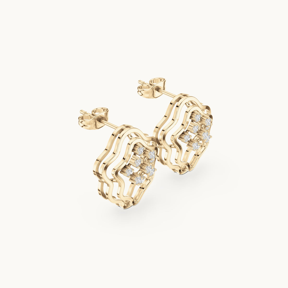 Round lab-grown diamond quatrefoil stud earrings in yellow gold, 0.36 CT TW, view 1
