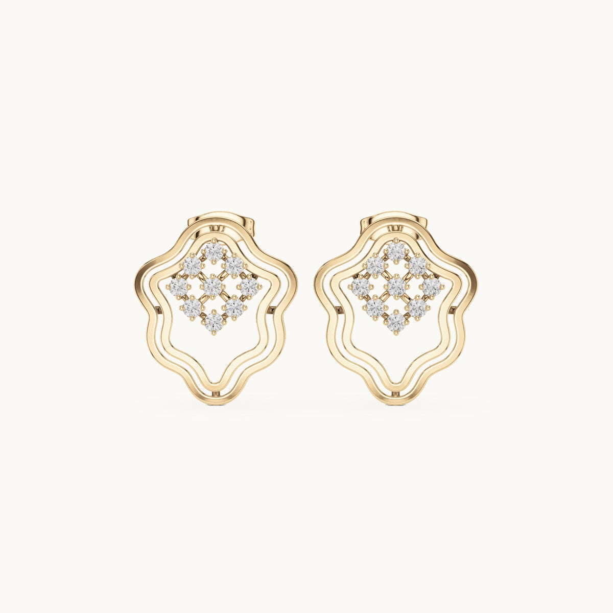 Round lab-grown diamond quatrefoil stud earrings in yellow gold, 0.36 CT TW, view 4