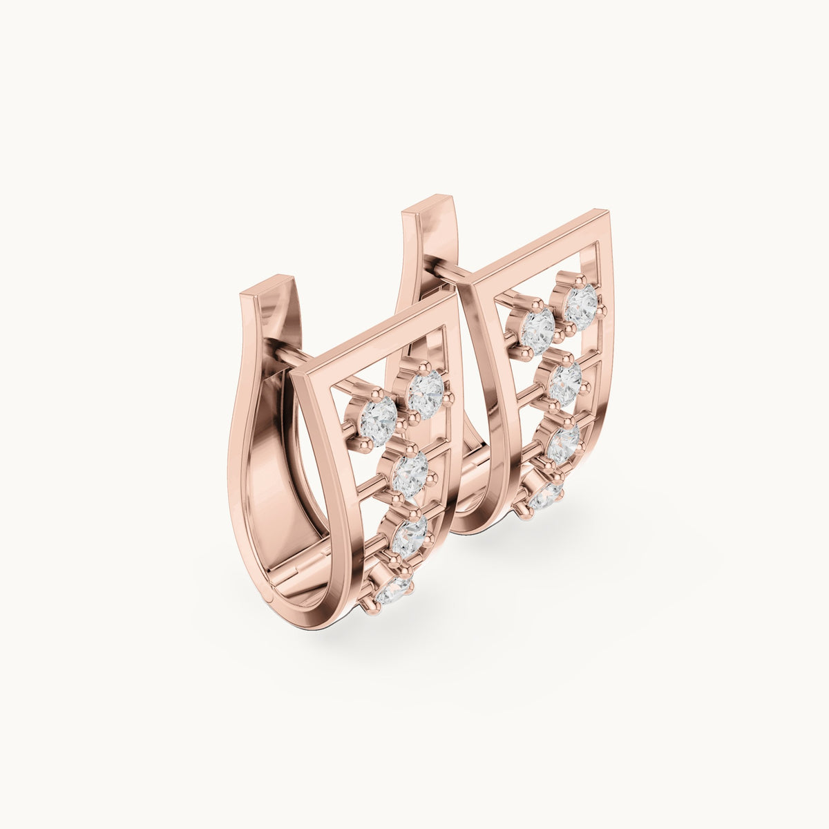 Round lab-grown diamond cluster openwork huggie hoop earrings in rose gold, 0.50 CT TW, view 1