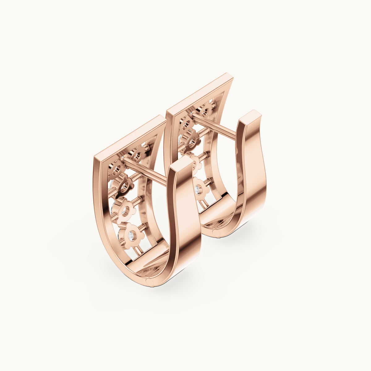 Round lab-grown diamond cluster openwork huggie hoop earrings in rose gold, 0.50 CT TW, view 2