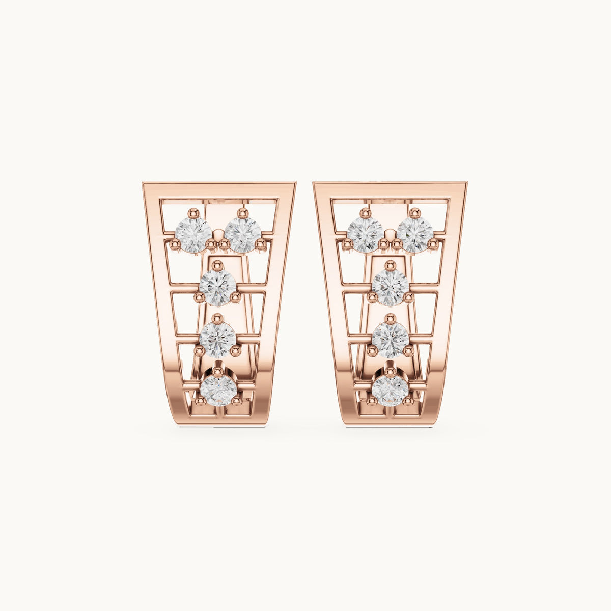 Round lab-grown diamond cluster openwork huggie hoop earrings in rose gold, 0.50 CT TW, view 4