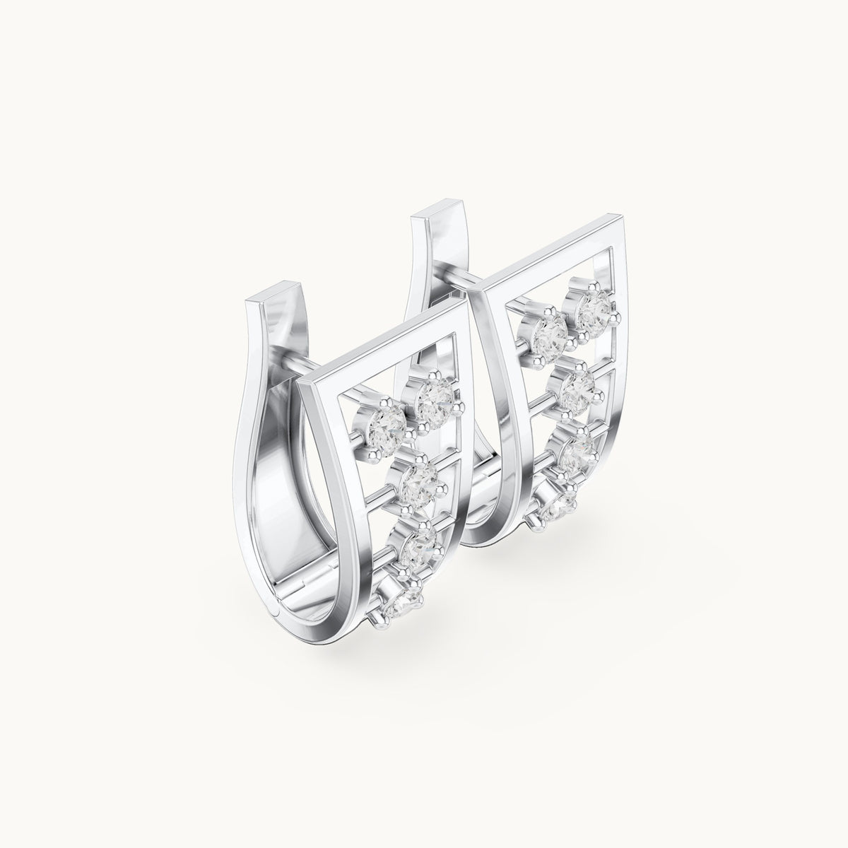 Round lab-grown diamond cluster openwork huggie hoop earrings in white gold, 0.50 CT TW, view 1