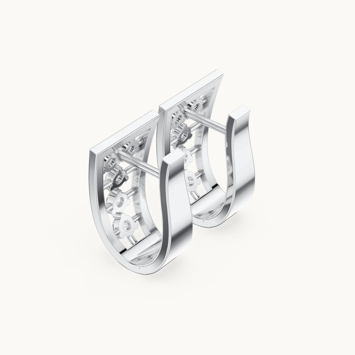 Round lab-grown diamond cluster openwork huggie hoop earrings in white gold, 0.50 CT TW, view 2