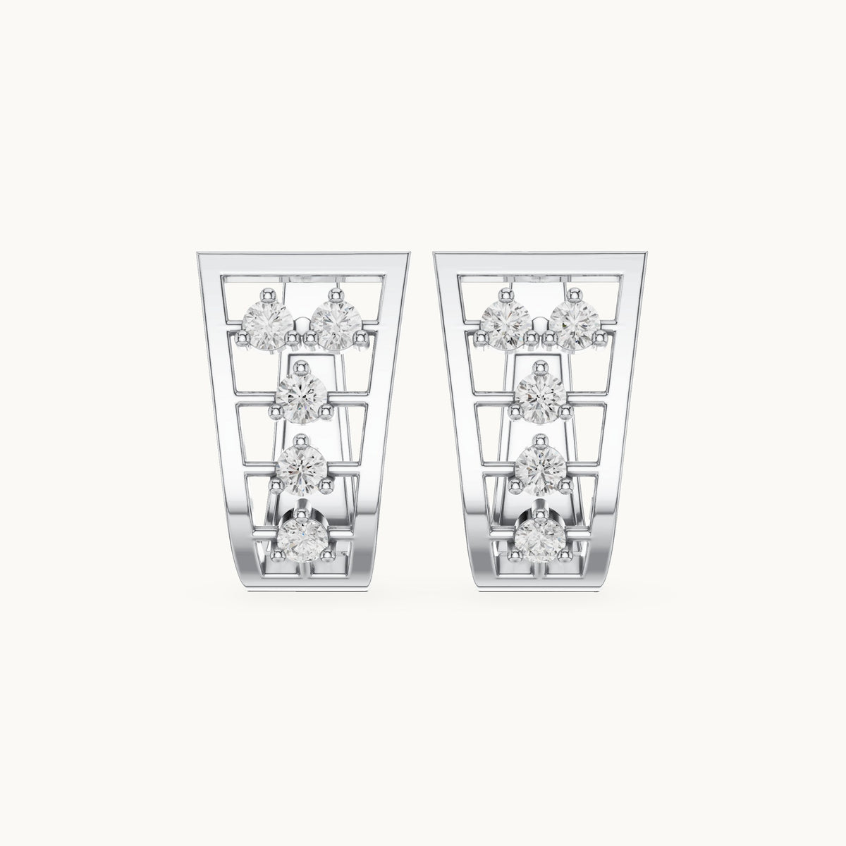 Round lab-grown diamond cluster openwork huggie hoop earrings in white gold, 0.50 CT TW, view 4