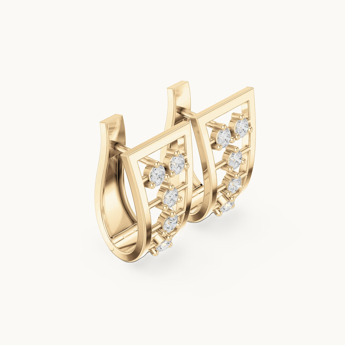 Round lab-grown diamond cluster openwork huggie hoop earrings in yellow gold, 0.50 CT TW, view 1