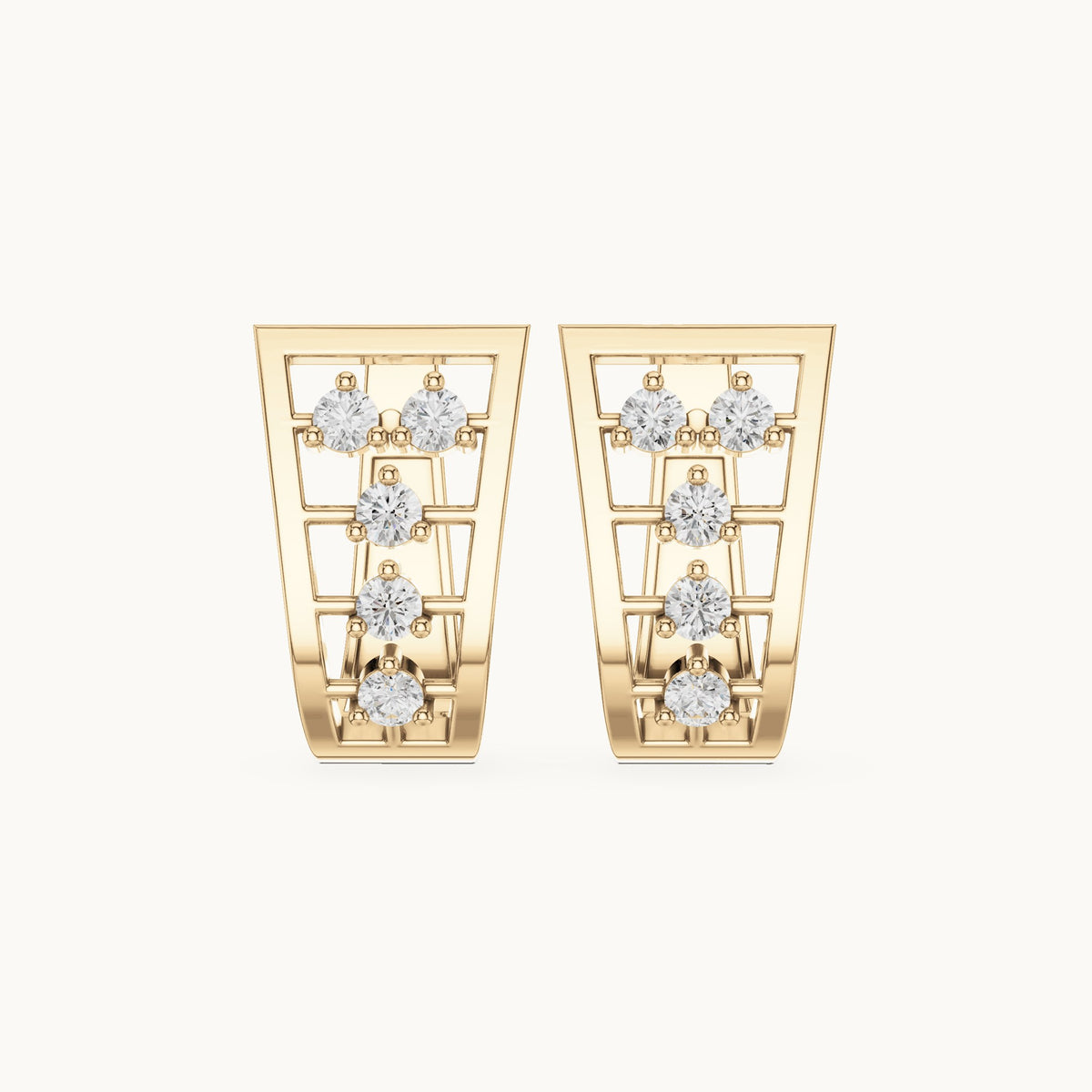 Round lab-grown diamond cluster openwork huggie hoop earrings in yellow gold, 0.50 CT TW, view 4