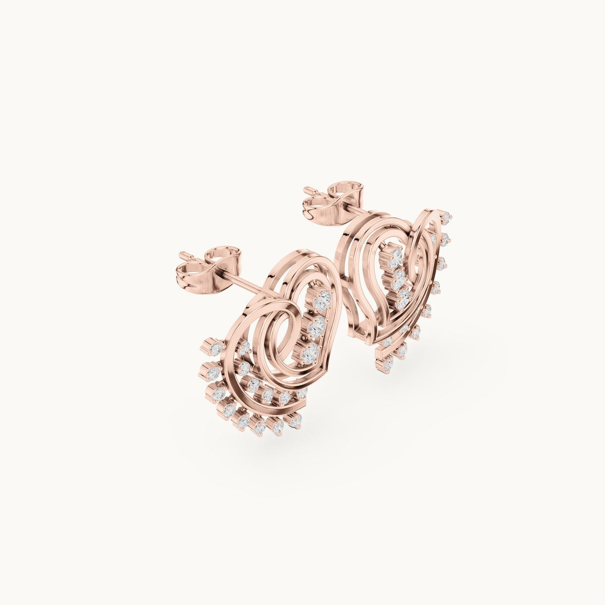 Round lab-grown diamond wing fan stud earrings in rose gold, 0.434 CT TW, view 1