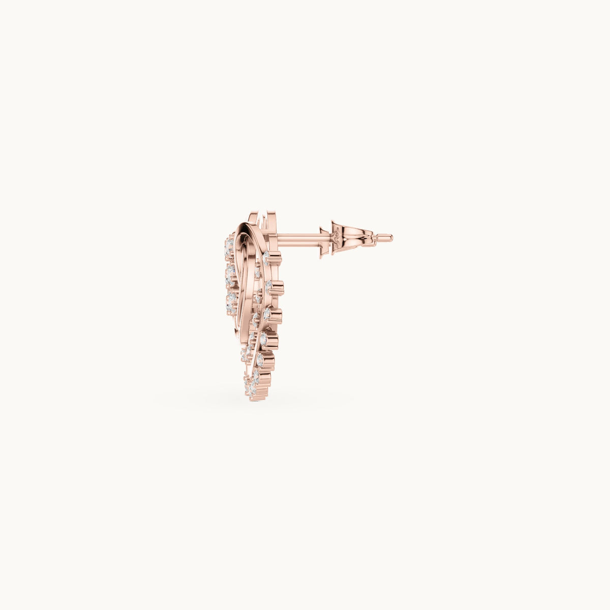Round lab-grown diamond wing fan stud earrings in rose gold, 0.434 CT TW, view 3