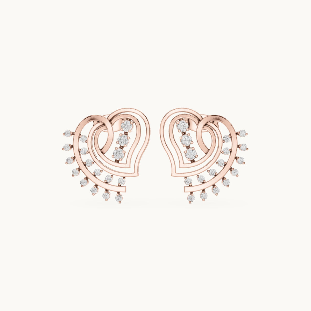 Round lab-grown diamond wing fan stud earrings in rose gold, 0.434 CT TW, view 4