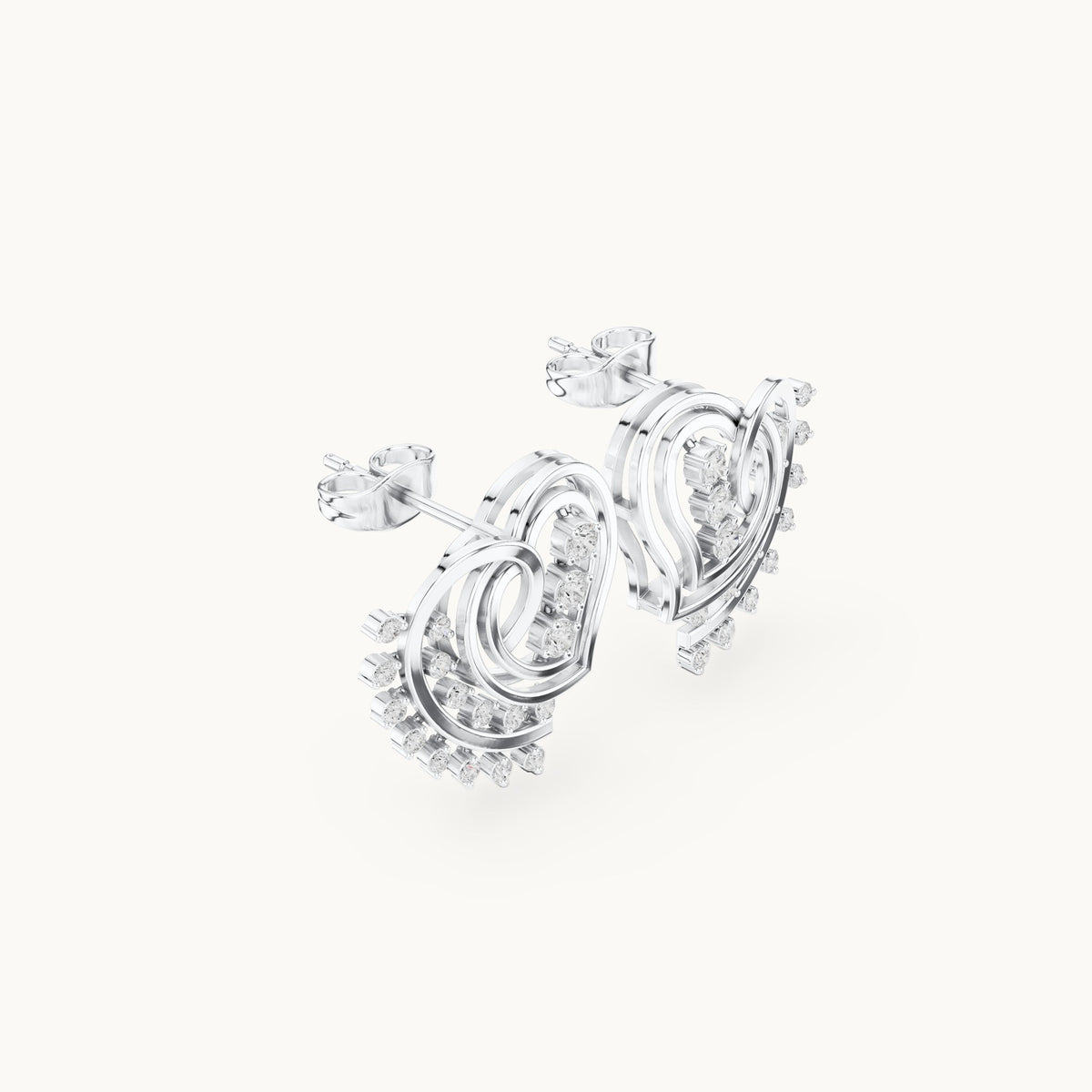 Round lab-grown diamond wing fan stud earrings in white gold, 0.434 CT TW, view 1