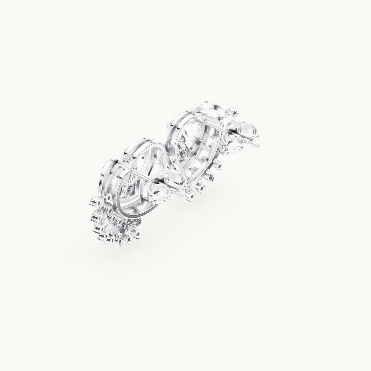 Round lab-grown diamond wing fan stud earrings in white gold, 0.434 CT TW, view 2