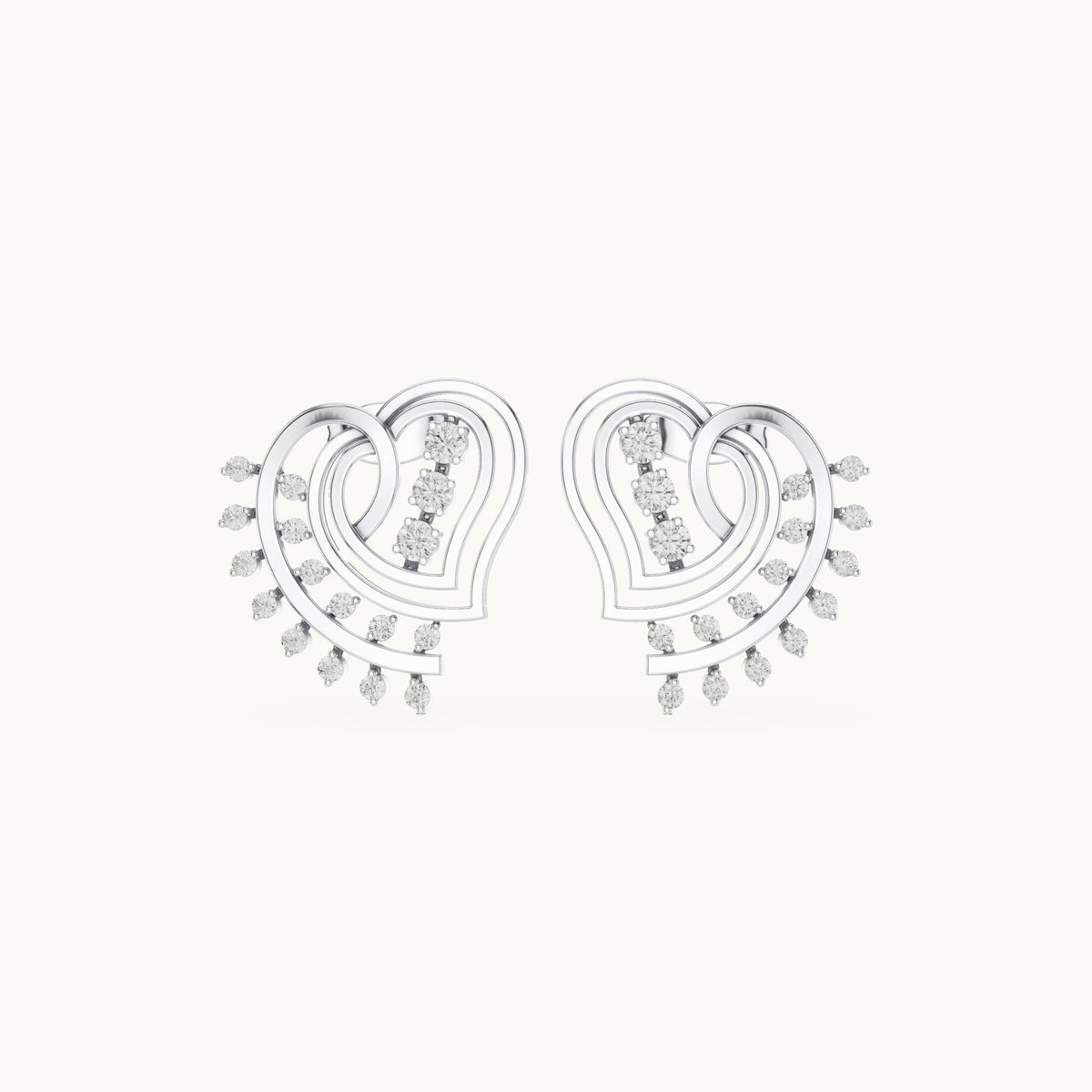 Round lab-grown diamond wing fan stud earrings in white gold, 0.434 CT TW, view 4