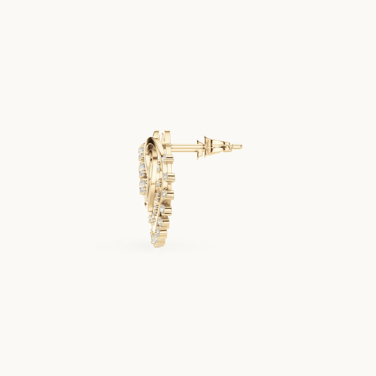 Round lab-grown diamond wing fan stud earrings in yellow gold, 0.434 CT TW, view 3