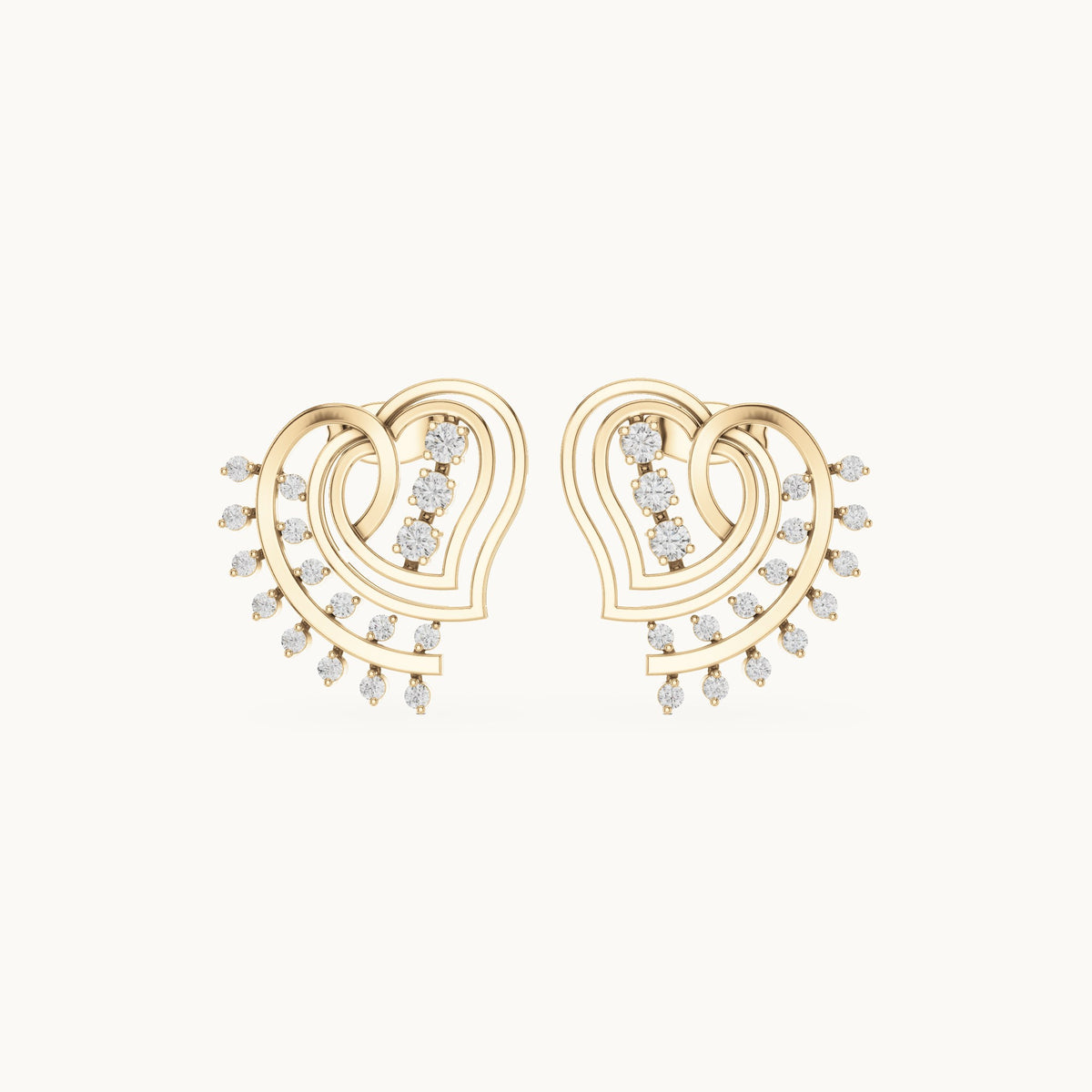 Round lab-grown diamond wing fan stud earrings in yellow gold, 0.434 CT TW, view 4