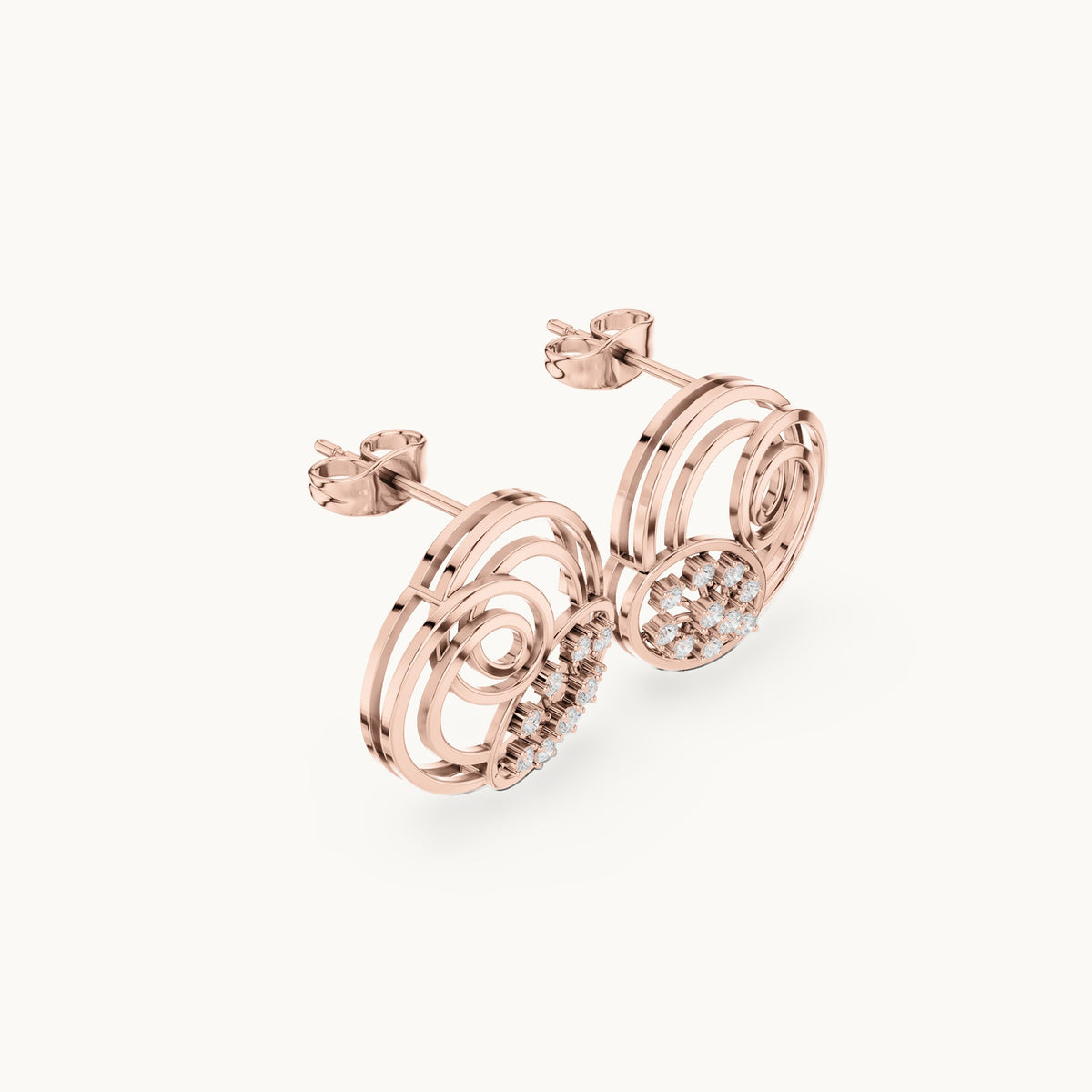 Round lab-grown diamond scalloped openwork stud earrings in rose gold, 0.252 CT TW, view 1