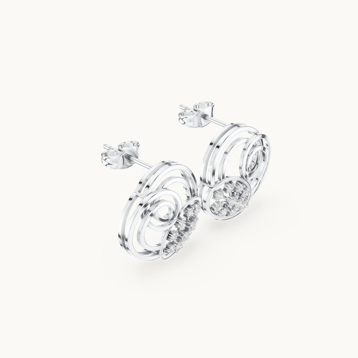 Round lab-grown diamond scalloped openwork stud earrings in white gold, 0.252 CT TW, view 1