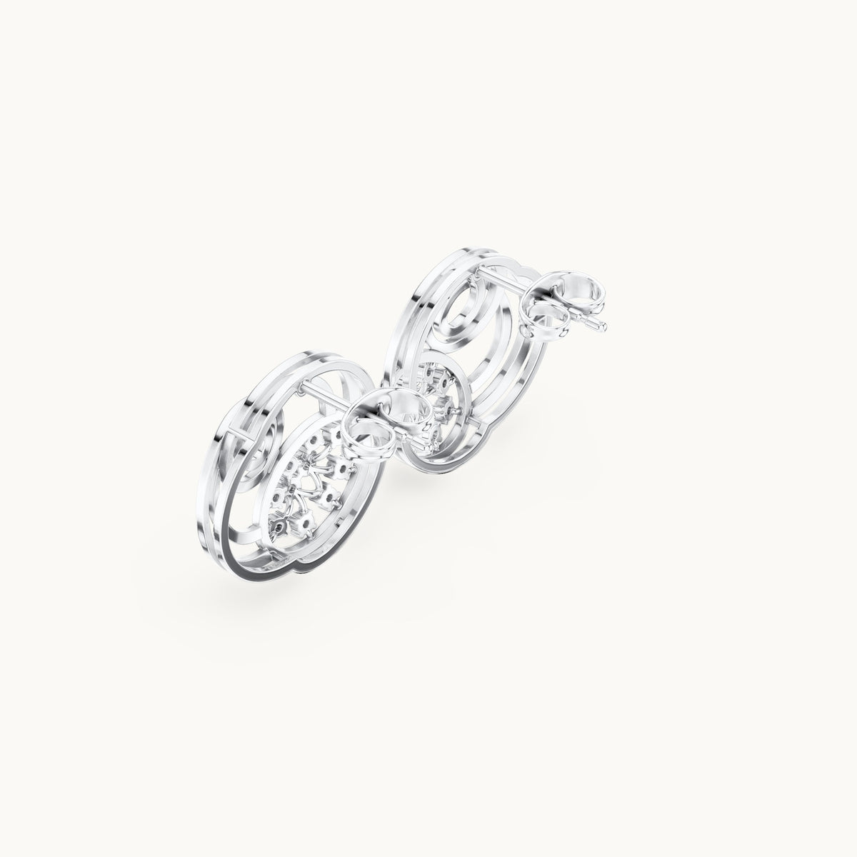 Round lab-grown diamond scalloped openwork stud earrings in white gold, 0.252 CT TW, view 2