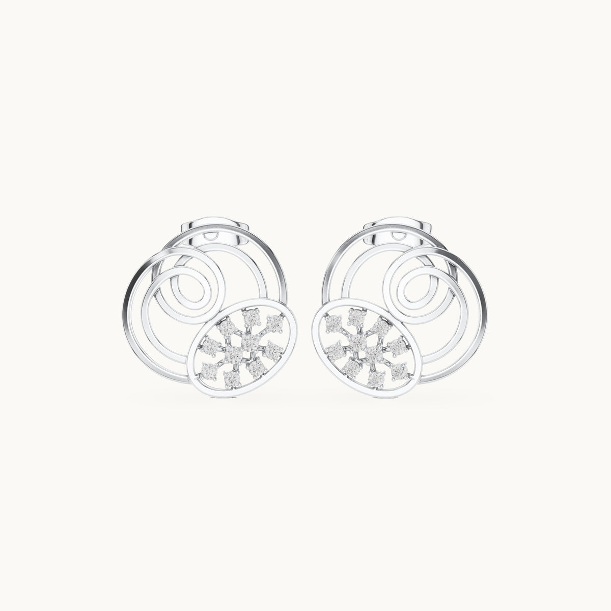 Round lab-grown diamond scalloped openwork stud earrings in white gold, 0.252 CT TW, view 4