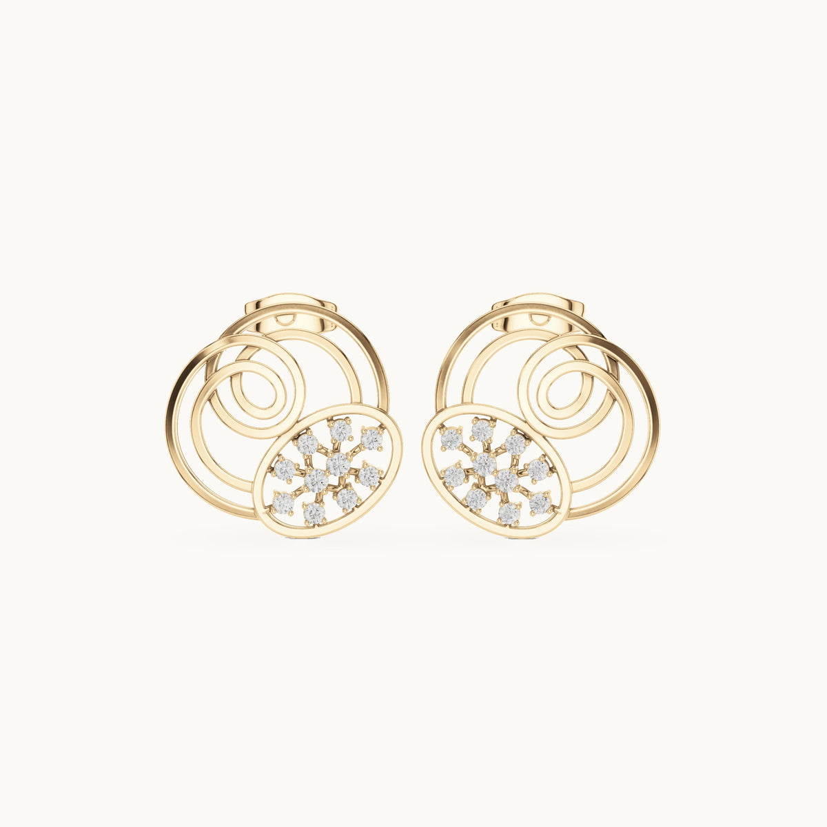 Round lab-grown diamond scalloped openwork stud earrings in yellow gold, 0.252 CT TW, view 4