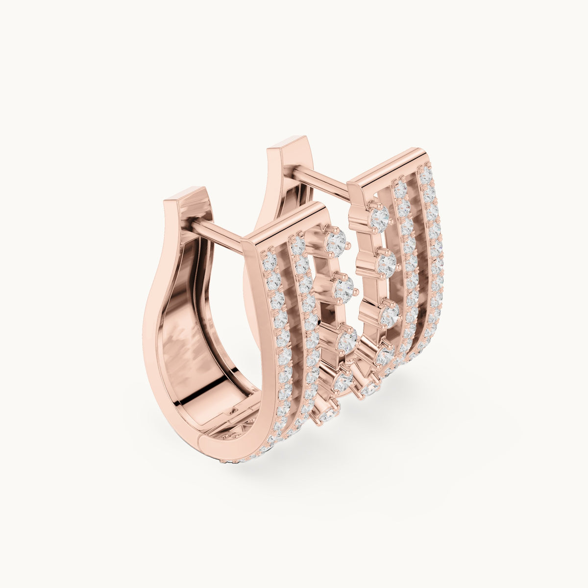 Round lab-grown diamond pavé bar huggie hoop earrings in rose gold, 0.44 CT TW, view 1