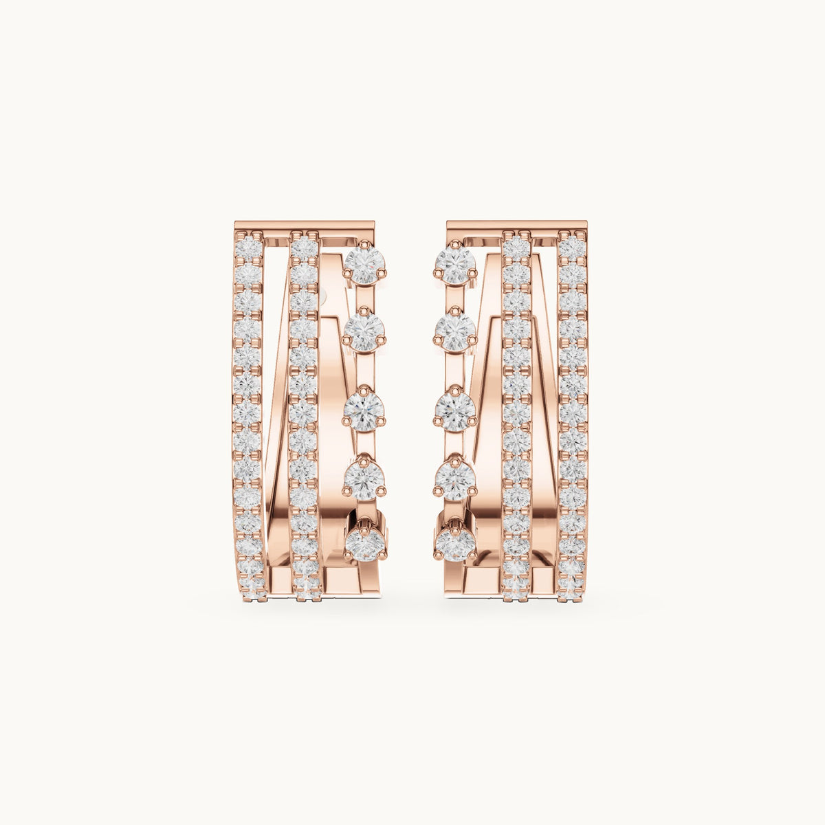 Round lab-grown diamond pavé bar huggie hoop earrings in rose gold, 0.44 CT TW, view 4