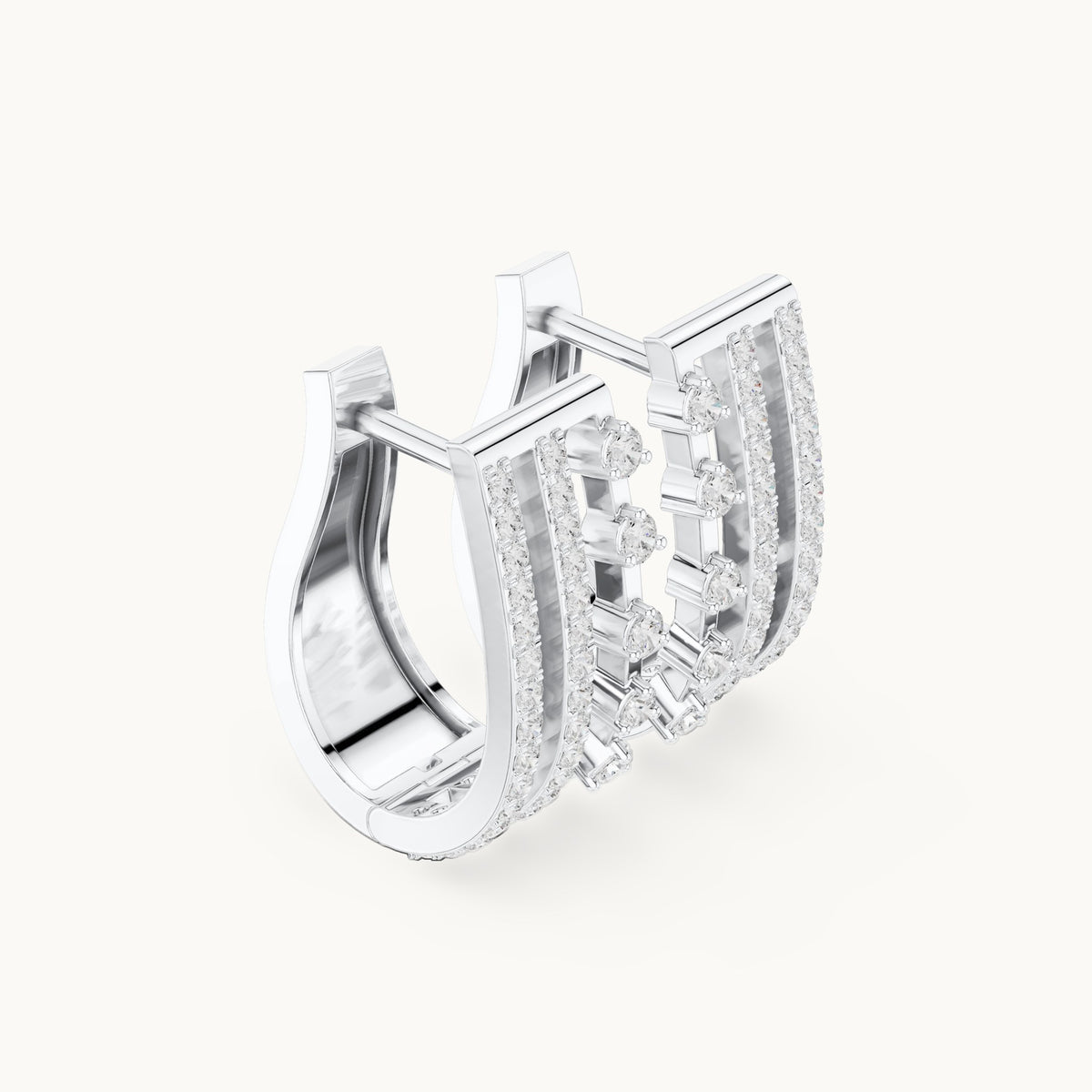 Round lab-grown diamond pavé bar huggie hoop earrings in white gold, 0.44 CT TW, view 1